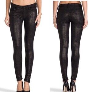 MOTHER The Looker Cracked Shadow Pants Women’s Size 25 Black Wax Stretchy